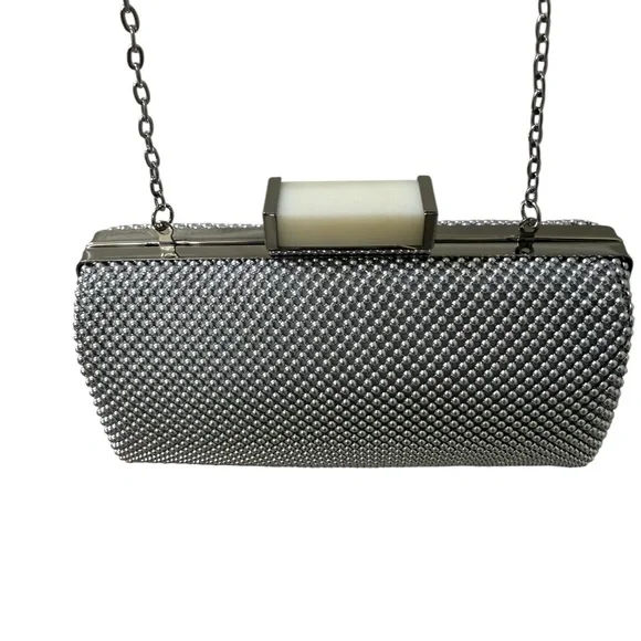 Jessica McClintock Silver Mesh Clutch Crossover Shoulder Purse 1990’s Vintage - Picture 3 of 9